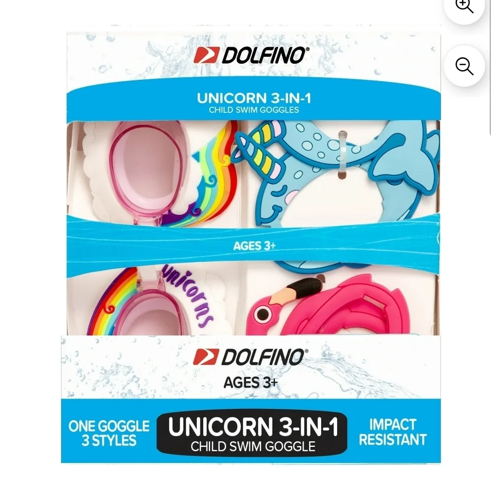 Set Of 2 Dolfin Kids Unicorn and Shark 3-in-1 Swim Goggles - Pink, Blue, Black